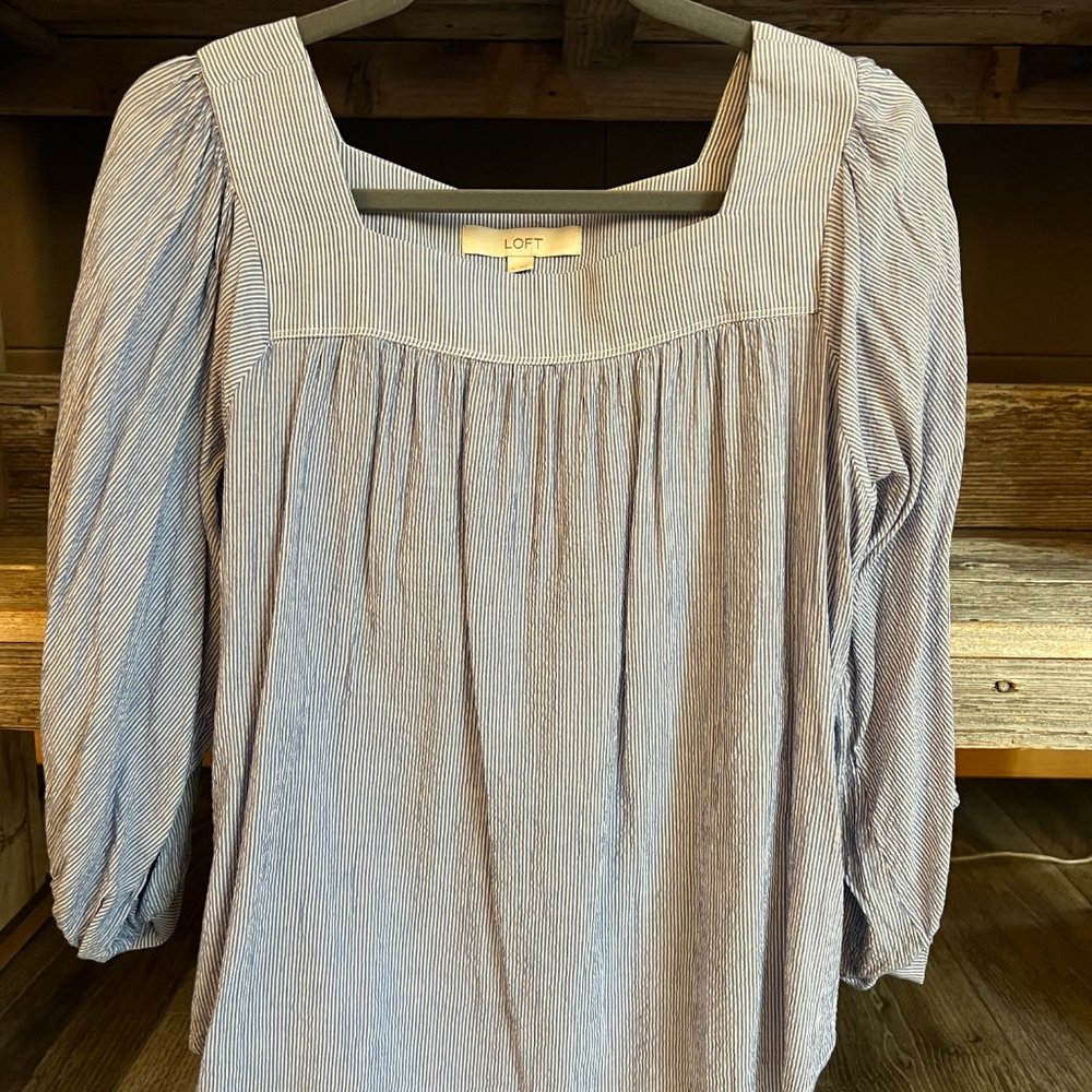 Blue & White Striped Peasant top